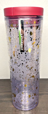 Starbucks Tall Travel Tumbler Cup Slim Slide Top Lid Gold Silver Flakes 16oz