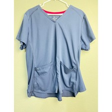 Med Couture Touch Navy Blue V-Neck Scrub Top XL Ribbed Side Panels 7459