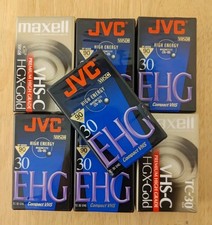 Lot Of 7 Mini VHS Blank Tapes New Sealed JVC EHG 30 90 Min, Maxell HGX Gold 90