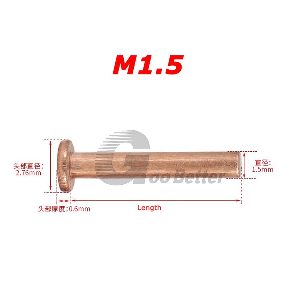 Copper Flat Head Solid Rivets Diameter 1.5mm 2mm 2.5mm 3mm 4mm Copper ...