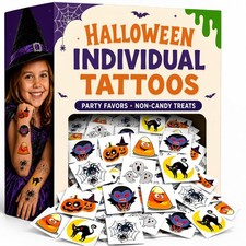 Halloween Temporary Tattoos for Kids - 144 Non-Toxic 2" Stickers, Party Favors,