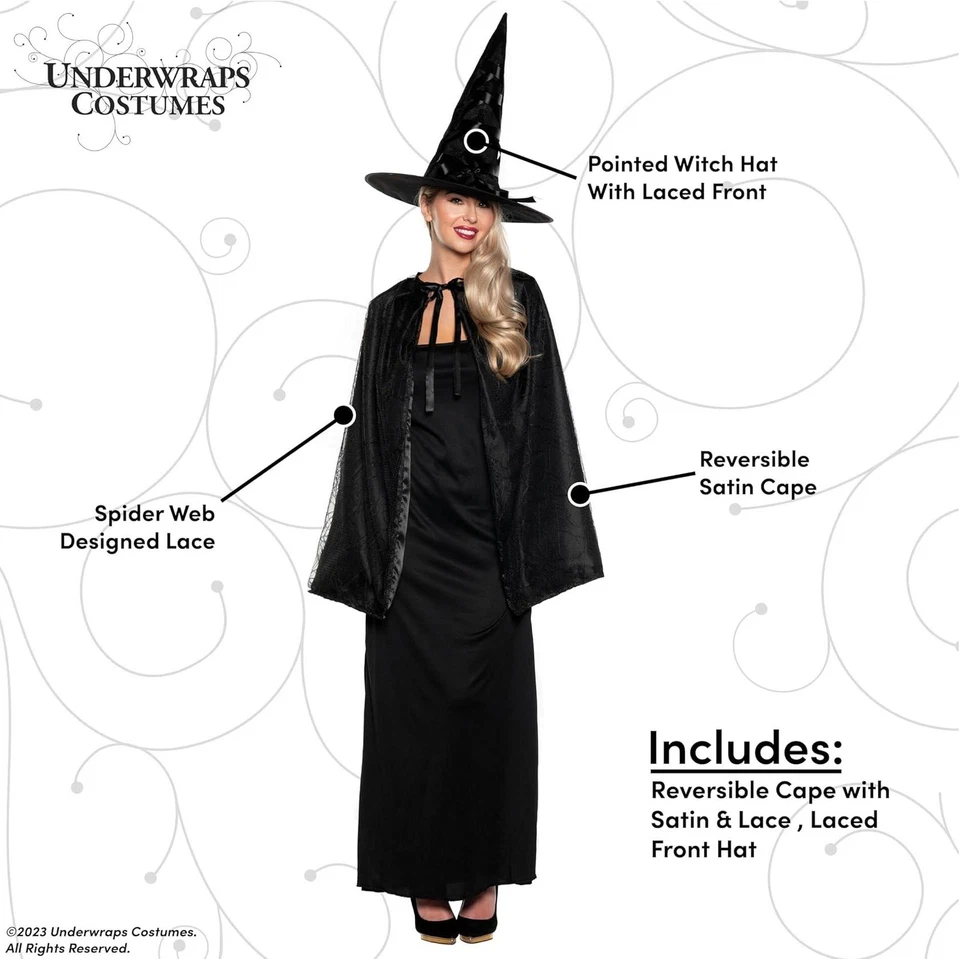 Conjunto de capa y sombrero de bruja para adultos capa y sombrero de mago para Halloween disfraz fácil Foto 3 de 4