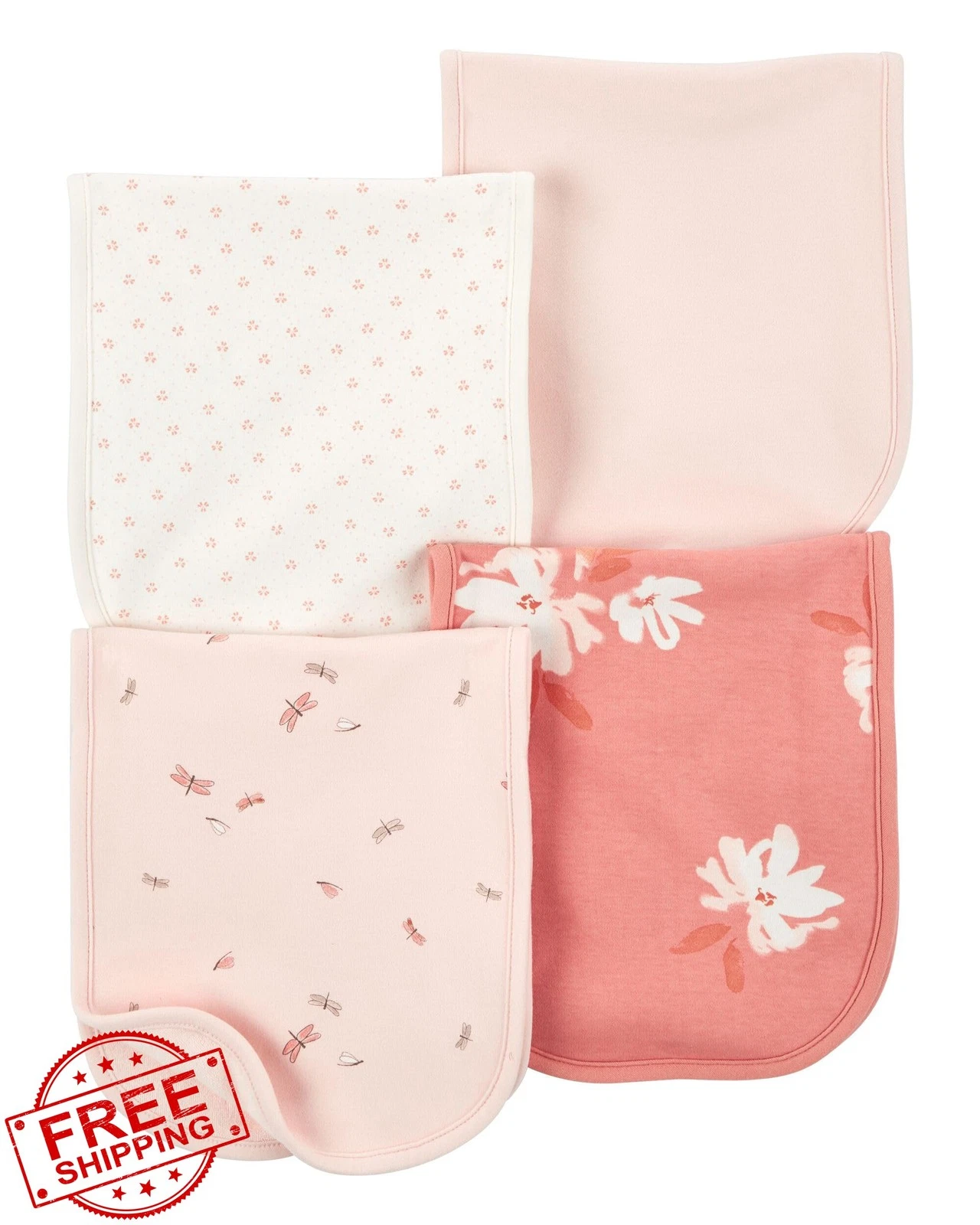 Carter's Baby Girls 4 Pack Cotton Burp Cloths Pink Heather