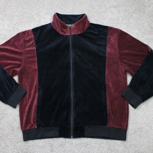 VTG Norm Thompson Velour Track Jacket Mens Medium Black/Purple Full Zip Fleece - product listing photo