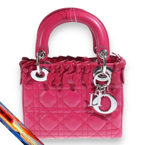 Christian Dior Lady Dior Cannage Mini Shoulder Bag Pink Leather Silver Hardware