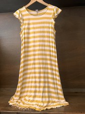 Old Navy Dress Womens Size Medium Yellow Striped Cap Ruffle Sleeve PULLOVER