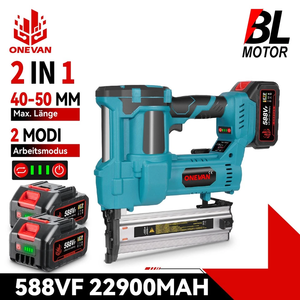ONEVAN 2in1 Akku Tacker & Nagelpistole Nagelgerät Nagler Akkutacker Holz für Makita 18V