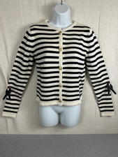Mango Womens Breton Stripe Cardigan Sweater Size L NWT Black Cream Gold Button