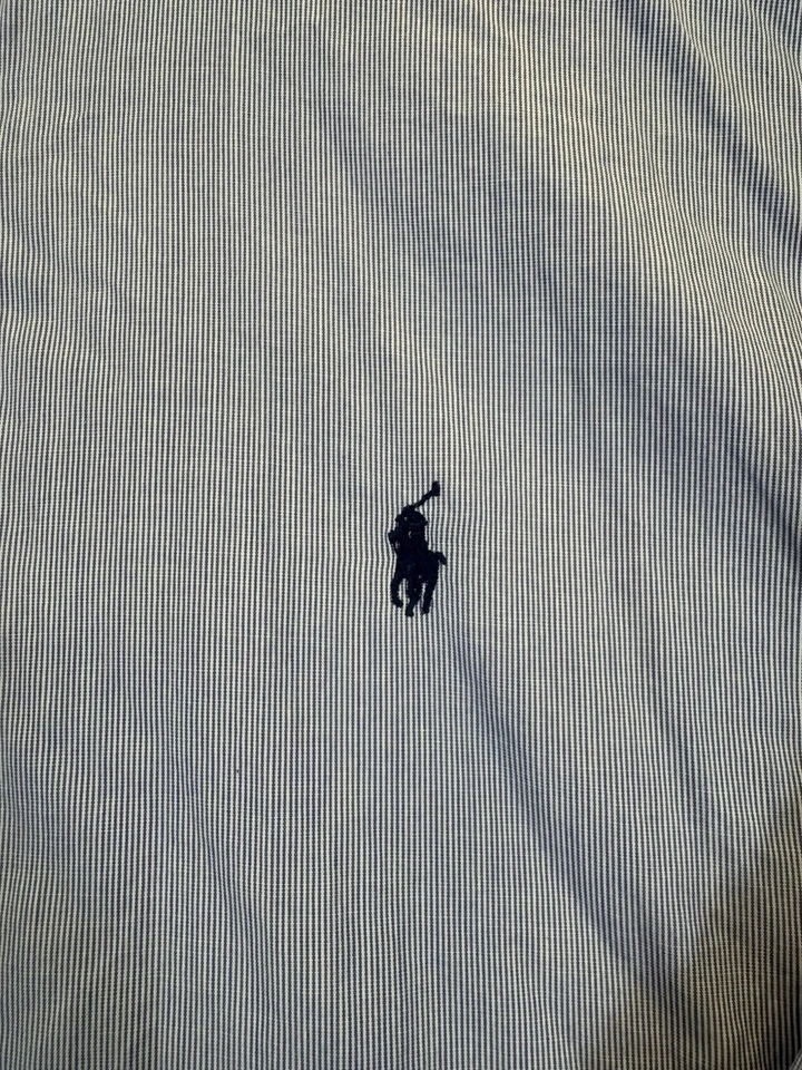 Camisa De Colección Ralph Lauren Para Hombre Talla 16 34-35 Azul Microstripe Yarmouth 100% Algodón Foto 4 de 4