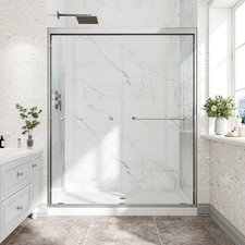 60" x 72" Double Bypass Sliding Shower Door, Brushed Nickel, Tempered Glass