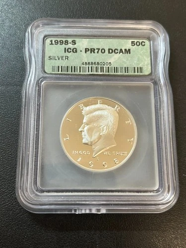 1998 S PROOF KENNEDY HALF DOLLAR ICG PR-70 DCAM - SILVER PROOF - CERTIFIED - 50C
