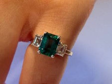 Modern Emerald and Diamond Three Stone Dress Ring