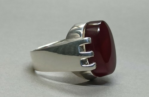 Anello da uomo corniola marrone yemenita naturale argento sterling 925 fatto a mano anello Aqeeq - Foto 9 di 12
