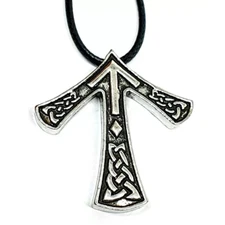 Tiwaz Rune Pendant Necklace Chunky Tyr Rune Cord Norse Viking Rustic Jewellery