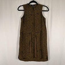 Madewell 100% Silk Dress Women's XS Green Animal Print Sleeveless Tie Front Knee
