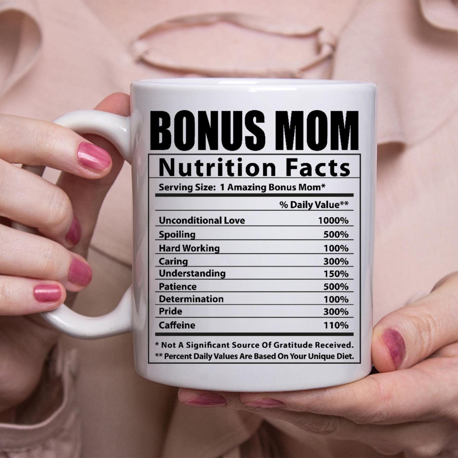 Funny Bonus Mom Gifts Nutritional Facts White Coffee Mug