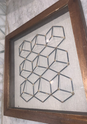 Target Threshold Framed Wall Art Faceted Wire Cubes Collage 12 Sq linen fabric