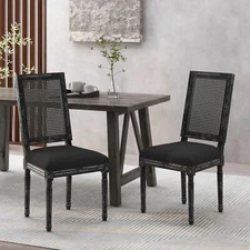 Brownell French Country Wood and Cane Upholstered Dining Chair, Set of 2