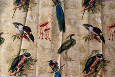Exotic Birds Scrap 9"x 22 , Cotton Fabric, Fat eighths, crane, tucan, flamingo