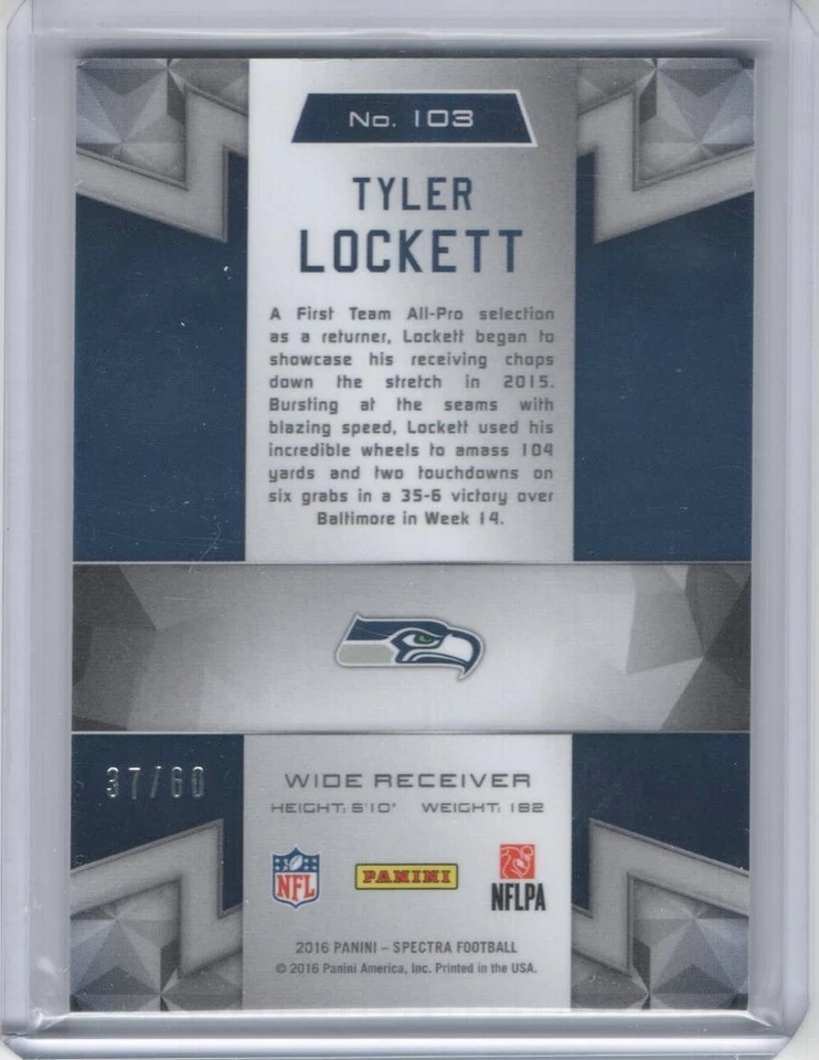 2016 Panini Spectra Neon Blue Prizm #103 Tyler Lockett 37/60 - Image 2 of 2