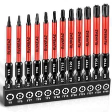 12-Piece Impact Security Torx Bit Set (T5-T40), 3-Inch Long S2 Steel USA*