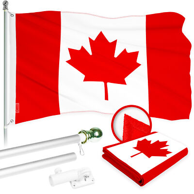 G128 Combo: 5 Ft Flagpole Silver & Canada Flag 2x3 Ft Embroidered 210D Polyester