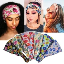 6pcs  Women Flower Headwrap Boho Wide Stretch Women Headband Turban Headwear Lot