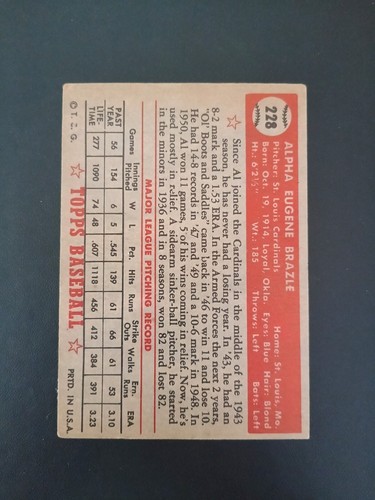 1952 Topps #228 Al Brazle Cardinals Free Shipping - Picture 2 of 2