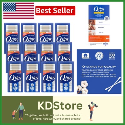 Essential Antimicrobial Cotton Swabs, 300 Count Pack - Top Quality & Softness