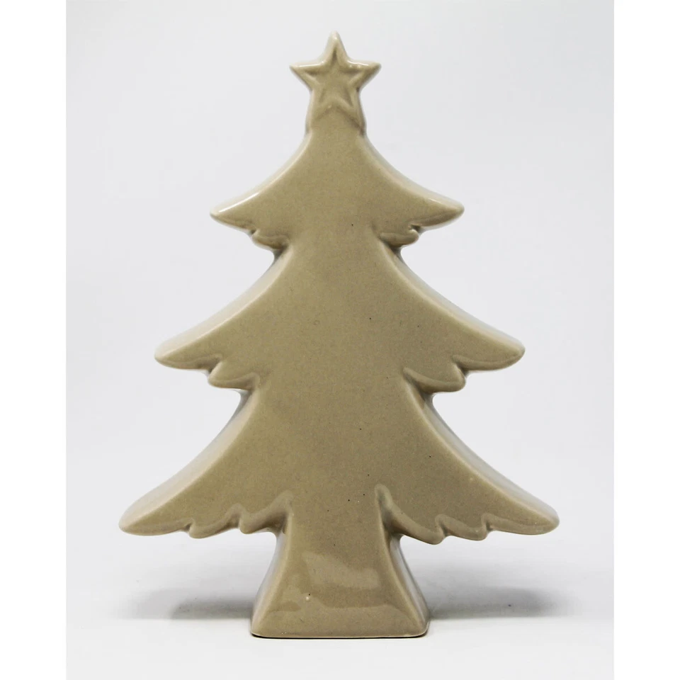 Tanne de Noël En Céramique Beige Gris Décoratif 25 cm De Hauteur - Photo 1/1
