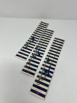 3X KEEP COLLECTIVE Beaded Necklace Blue Tassel in Gold Tone Summer Collection