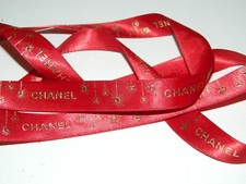 Rare CHANEL Red  Gold Ornate Gift Wrapping Ribbon 74" 2 yards Crafts