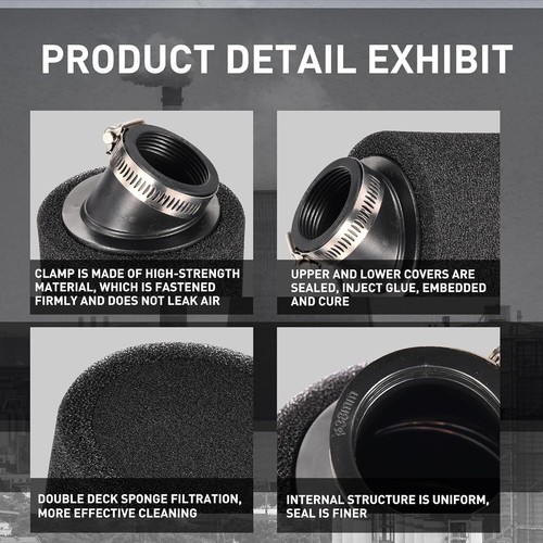 37mm 38mm Bent Angled Foam Air Filter Pod PIT Quad Dirt Bike ATV Buggy GY6 50cc - Foto 12 di 12