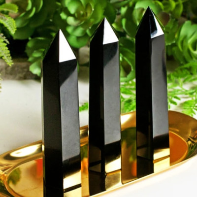 Black obsidian Crystal Tower Wand Obelisk Healing Chakra Tower Home Decor Gift