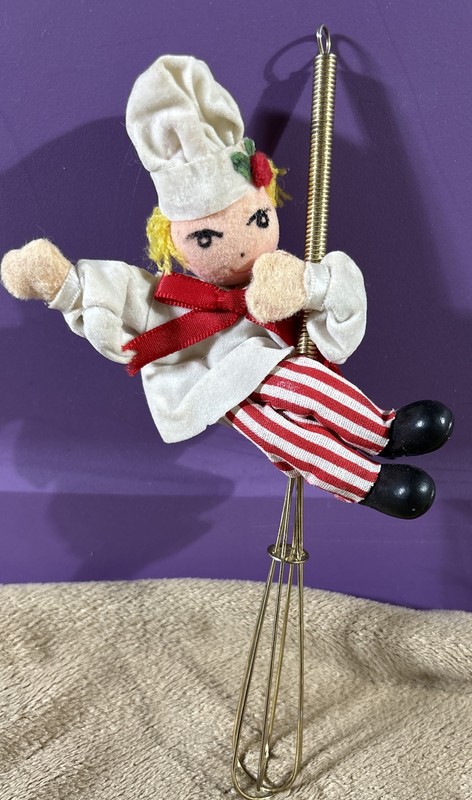 Antique Kitchen Christmas Ornament Girl Whisk 5" Rare.  Would Be A Cute Addition