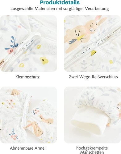 Baby Schlafsack Winter 2,5TOG 100%Baumwolle Füßen Kaninchen Winter Schlafsäcke - Bild 5 von 10