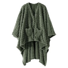 Wearable Blanket Poncho Cape Wrap for Adult, Cozy Sherpa Fleece Pocketed Shaw...