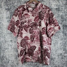 Tommy Bahama Mens XL Silk Tropical Hawaiian Leaf Print Camp Shirt Burgundy