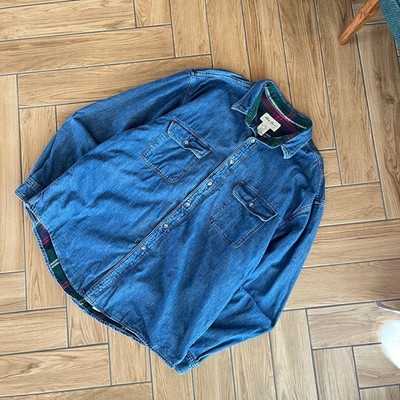 Eddie Bauer Vintage 90s Lined Denim Over Shirt Jacket Made in USA, XL