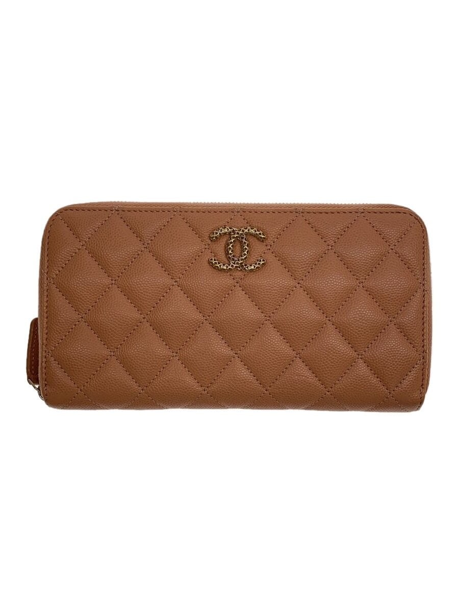 CHANEL Pre-Loved Matelassé Caviar Leather Long Wallet in Beige