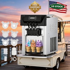 Machine, 5.3 to 7.4 Gal/Hour 3 Flavors Soft Ice Machine with LED Cream Ice