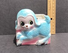 Vtg ?Walls? Small Japan Anthropomorphic Blue&Pink Nursery Lamb Wall Pocket/Vase