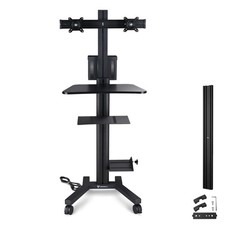 Yescom Mobile PC Stand Workstation w/ Dual Monitor Mount for Screen Up to 32"