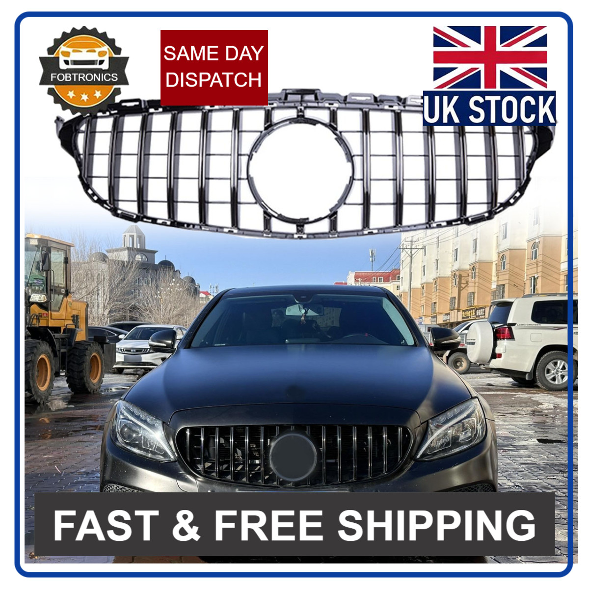For 2015-2018 Mercedes Benz C-Class W205 GT GTR Style Front Grille  Black Chrome