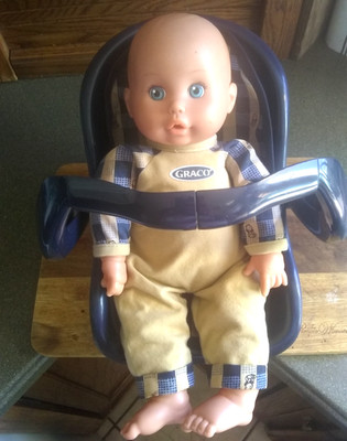 Vintage Graco Baby Doll with Carrier Plaid Pattern