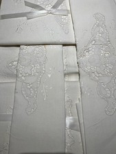 Bettwäsche 100% reines Leinen Doppelbett Stickerei Hüte Spitze Geschwätz Ita