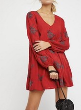 Free People Austin Embroidered Swing Mini Dress Rouge Size Small