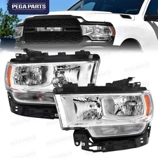 For 2019-24 Ram 2500 3500 Headlight Headlamp Halogen Chrome w/Bulb OE Style L&R
