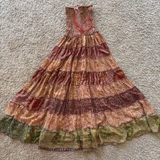 Unbranded Flowy Hippie Boho Tiered Ruffle Dress 100% SILK Tube Top Skirt