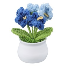 1 Pcs Crochet Flowers Knitting Forget-Me-Not Pot Gradient Blue
